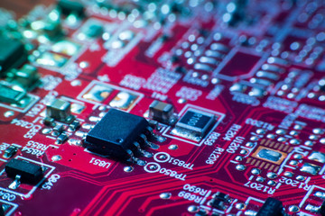Obraz premium Electronic circuit board. Video card close-up