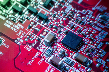 Electronic circuit board. Video card close-up