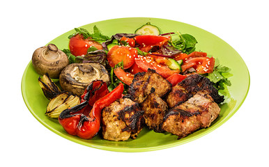 Grilled meat with vegetable on a plate