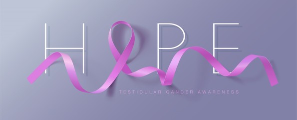 Testicular Cancer Awareness Calligraphy Poster Design. Realistic Orchid Ribbon. April is Cancer Awareness Month. Vector