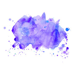 Abstract isolated watercolor spot with droplets, smudges, stains, splashes.