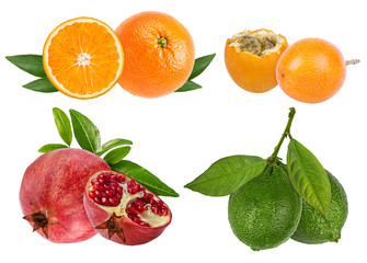 Fresh fruits collage isolated on white background with clipping path