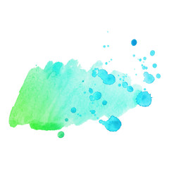 Abstract isolated watercolor spot with droplets, smudges, stains, splashes.