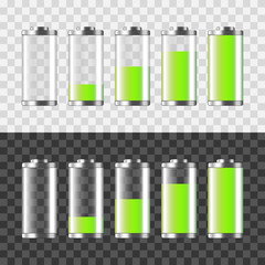 Battery charging isolated on white and dark vector illustration