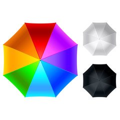 Colorful umbrella top view isolated on white vector illustration