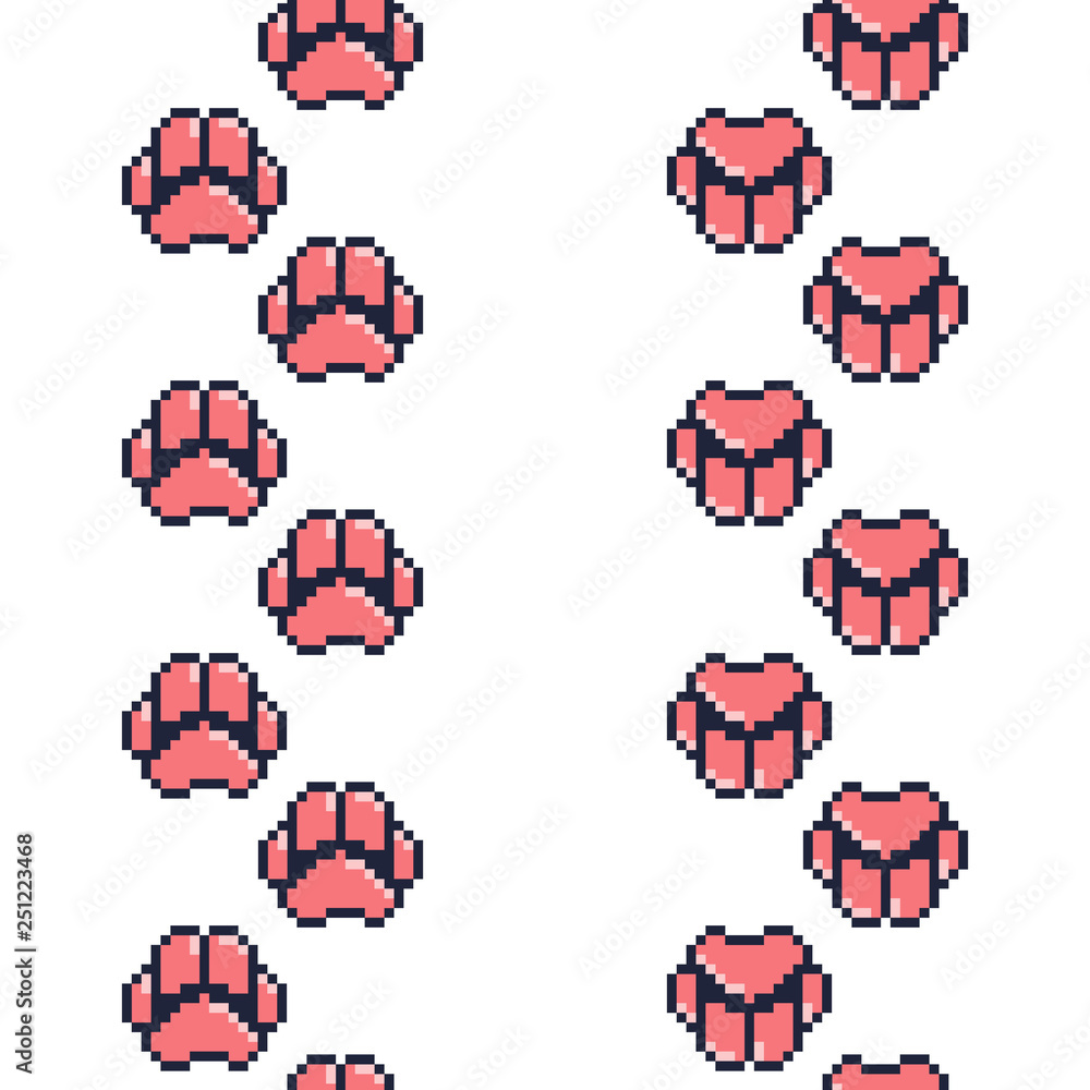 Aufkleber paw print seamless pattern. vector background. pixel art style. 8bit.