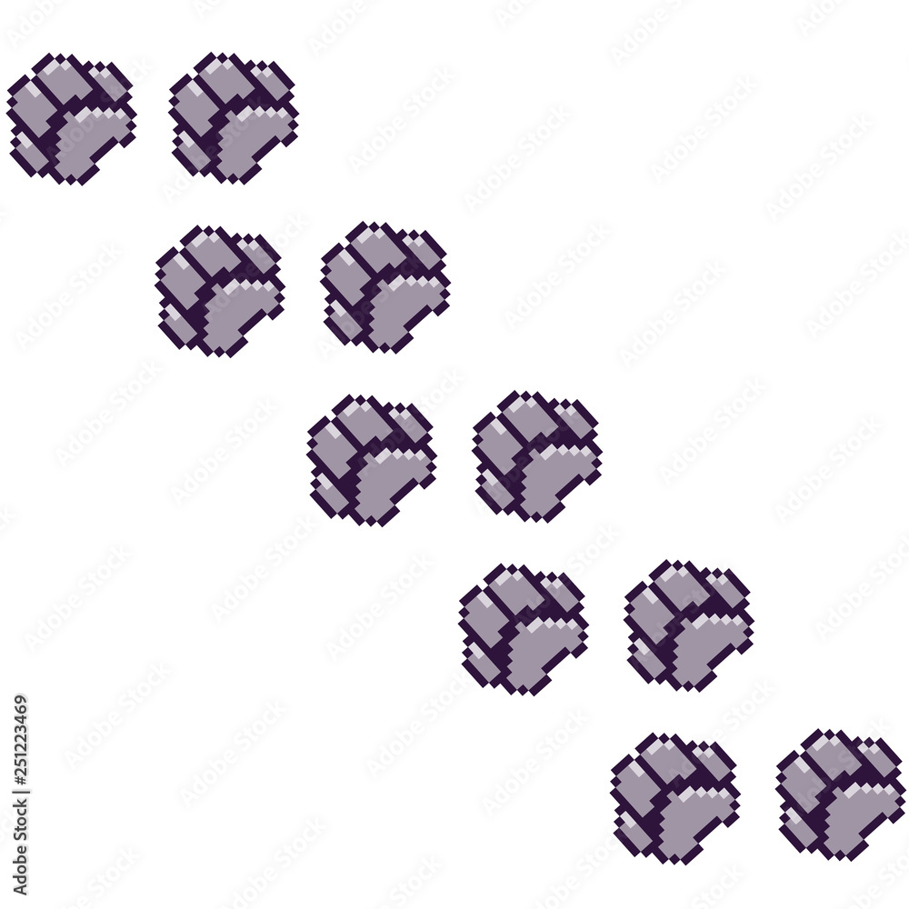 Aufkleber paw print seamless pattern. vector background. pixel art style. 8bit.