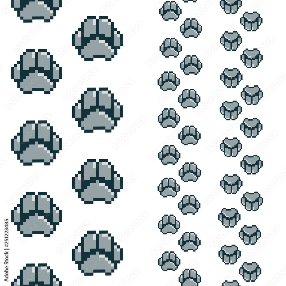 Aufkleber paw print seamless pattern. vector background. pixel art style. 8bit.