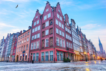 Fototapeta premium Medieval buildings of Gdansk in Long Market near the Town Hall, no people