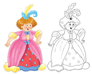 Cinderella. Fairy tale. Coloring page. Coloring book. Illustration for children. Cute and funny cartoon characters