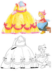 Cinderella. Fairy tale. Coloring page. Coloring book. Illustration for children. Cute and funny cartoon characters