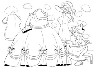 Cinderella. Fairy tale. Coloring page. Coloring book. Illustration for children. Cute and funny cartoon characters