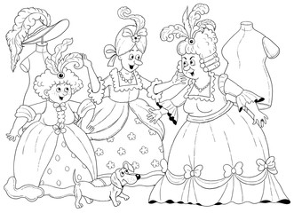 Fototapeta na wymiar Cinderella. Fairy tale. Coloring page. Coloring book. Illustration for children. Cute and funny cartoon characters