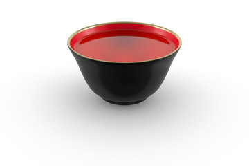 Black and red gold edging Japanese or Chinese tea bowl with green tea