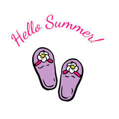 Hello summer. summer footwear. doodle illustration