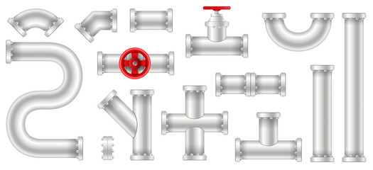 Creative vector illustration of plastic water, oil, gas pipeline, pipes sewage isolated on transparent background. Art design abstract concept graphic ells, gate valve, fittings, faucet element