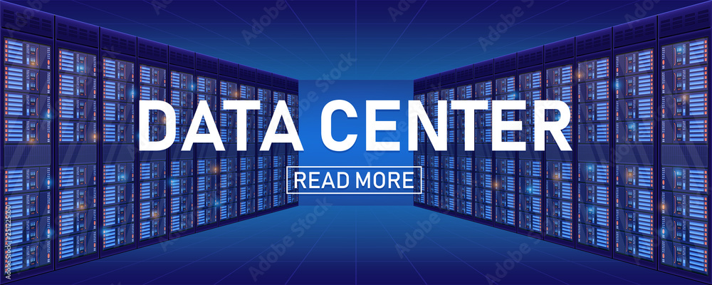 Fototapete creative vector illustration of server rack room, big data bank center isolated on transparent backg