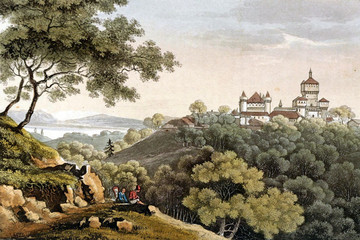 Old landscape with castle - 251225084