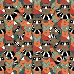 Obraz premium Seamless pattern with watercolor illustrations of woodland animals