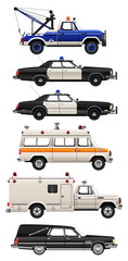 Vector Illustrations of Retro 1970s Emergency Vehicles
