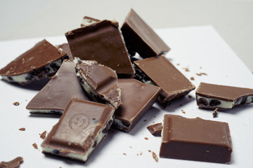 pieces of chocolate on white background
