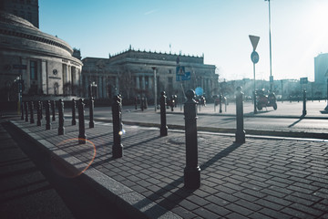 Metal pillars for parking facing at Warsaw, Poland