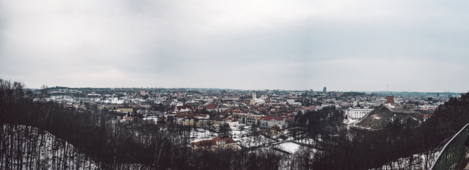 Vilnius old town panorama. Good view on city from high point at winter season