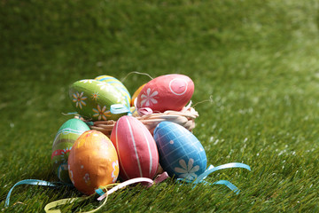 Colorful Easter eggs in a park