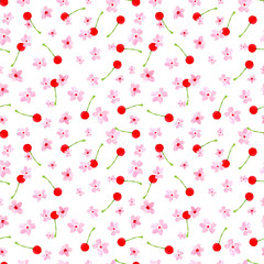 Seamless floral pattern on a white background.Pink cherry, plum ,pear ,apple blossom. Spring and summer watercolor illustration.Scrapbooking, handmade hobby paper sheet.