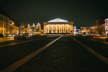 Fototapeta na wymiar Vilnius, Lithuania: the Town Hall, Lithuanian Vilniaus rotuse at night time