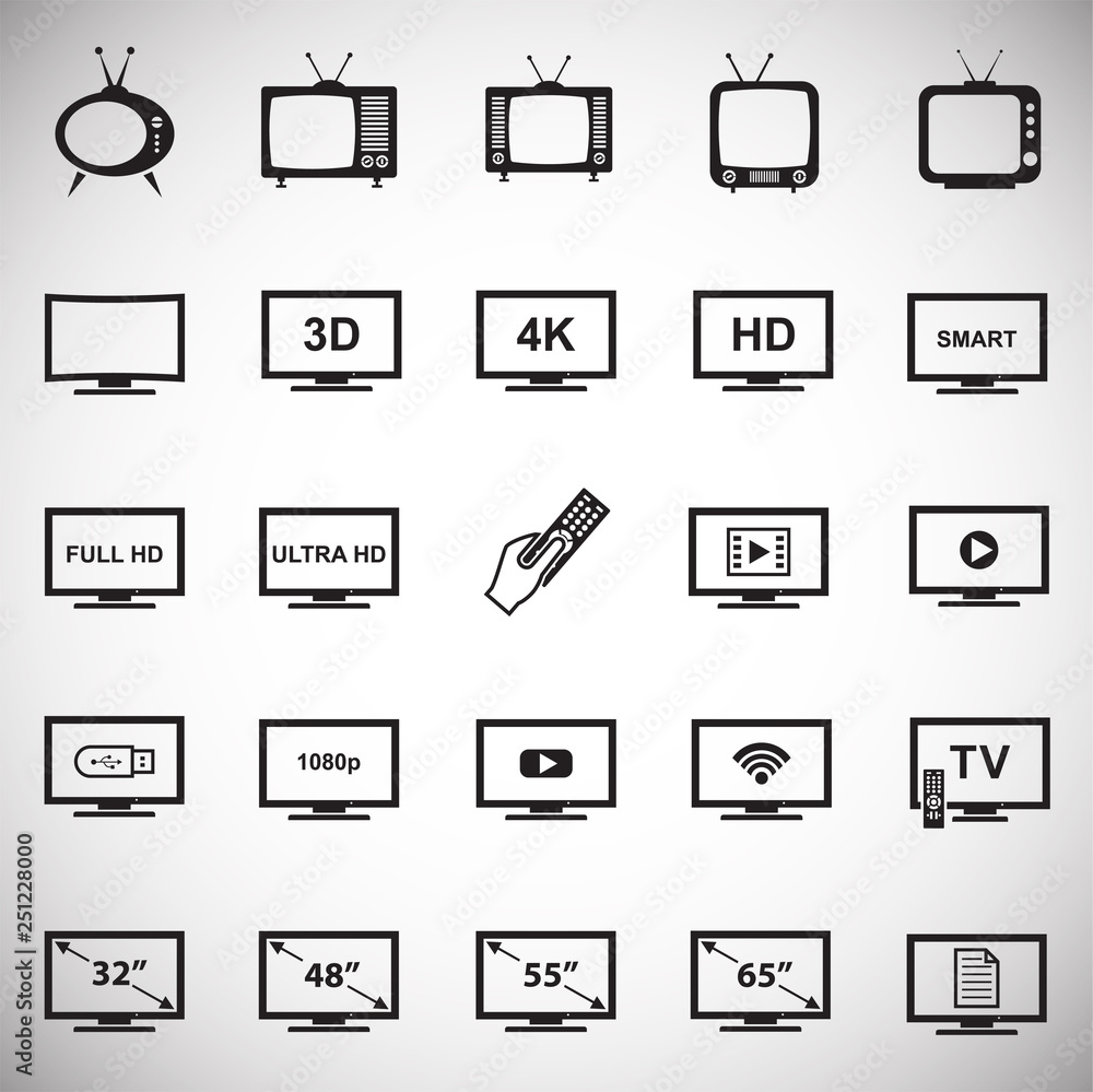 Poster tv icons set on white background for graphic and web design, modern simple vector sign. internet con