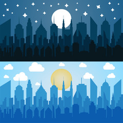 Obraz premium Flat blue cityscapes horizontal banners