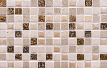 Mosaic tiles in the interior of the bathroom. Background of ceramic tiles mosaic.