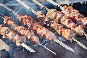 Cooking meat dishes.