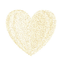Gold sparkles glitter dust metallic confetti heart vector background.