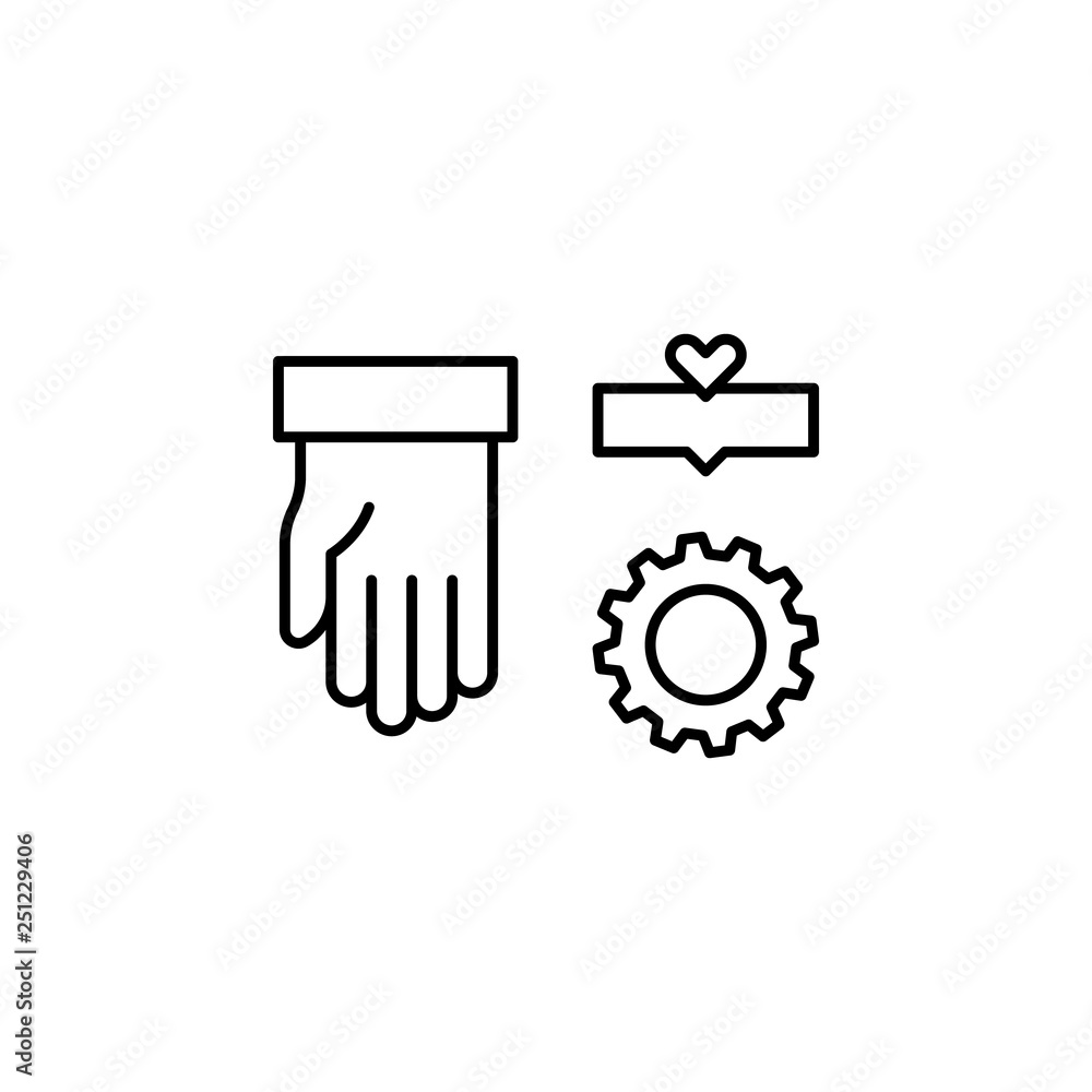 Poster support, hand, gear icon. element of teamwork for mobile concept and web apps illustration. thin lin