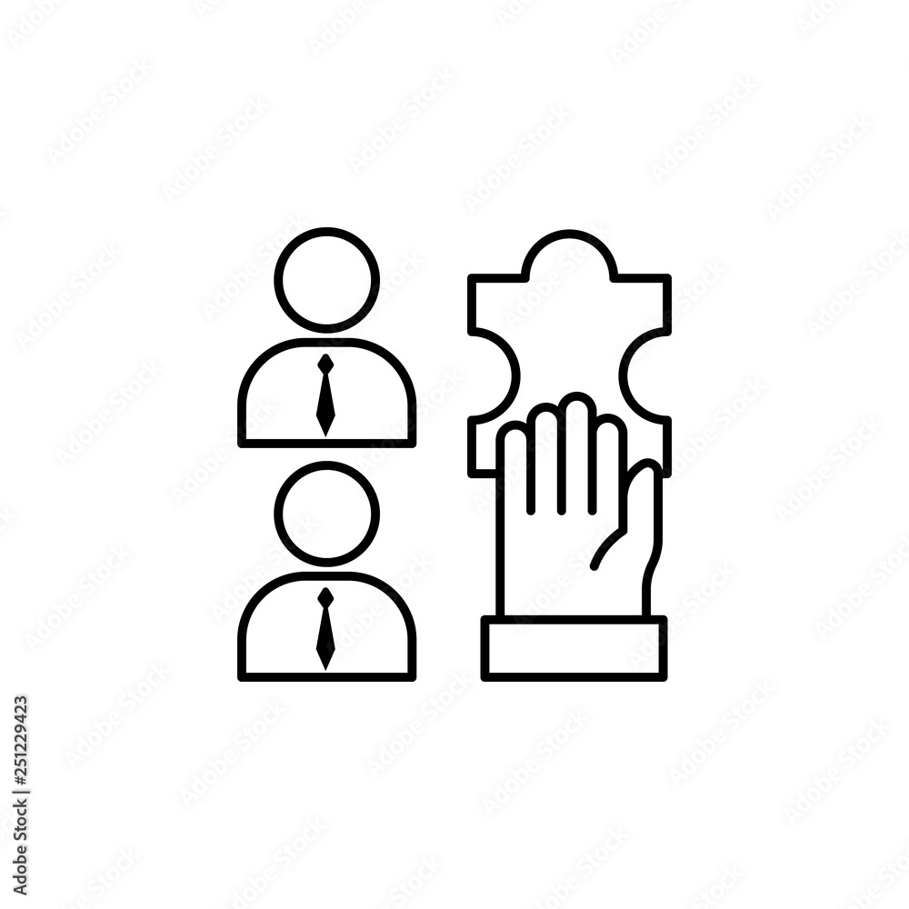 Poster team , puzzle, hand icon. element of teamwork for mobile concept and web apps illustration. thin lin