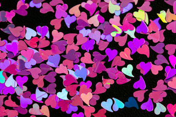 Heart Shining Sequins Abstract Background for Valentine Day. Glittering Texture. Glamour Design. Vector ilustration 