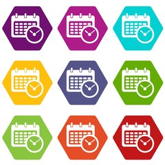 Deadline calendar icons 9 set coloful isolated on white for web