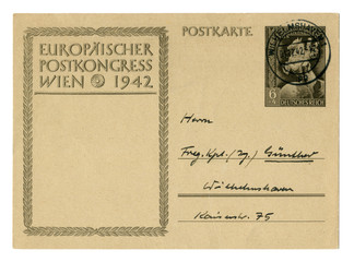 Old German postal card / postcard: European postal Congress in Vienna, 1942, with postmark Wilhelmshaven, Germany, Austria, world war II, Third Reich