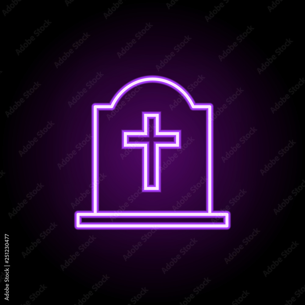 Poster grave with a cross outline icon. elements of religion in neon style icons. simple icon for websites,
