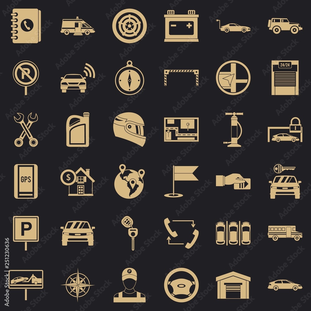 Poster garage for car icons set. simple style of 36 garage for car vector icons for web for any design