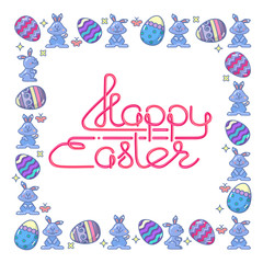 Happy Easter. Handwritten lettering with egg and bunny. Vector.
