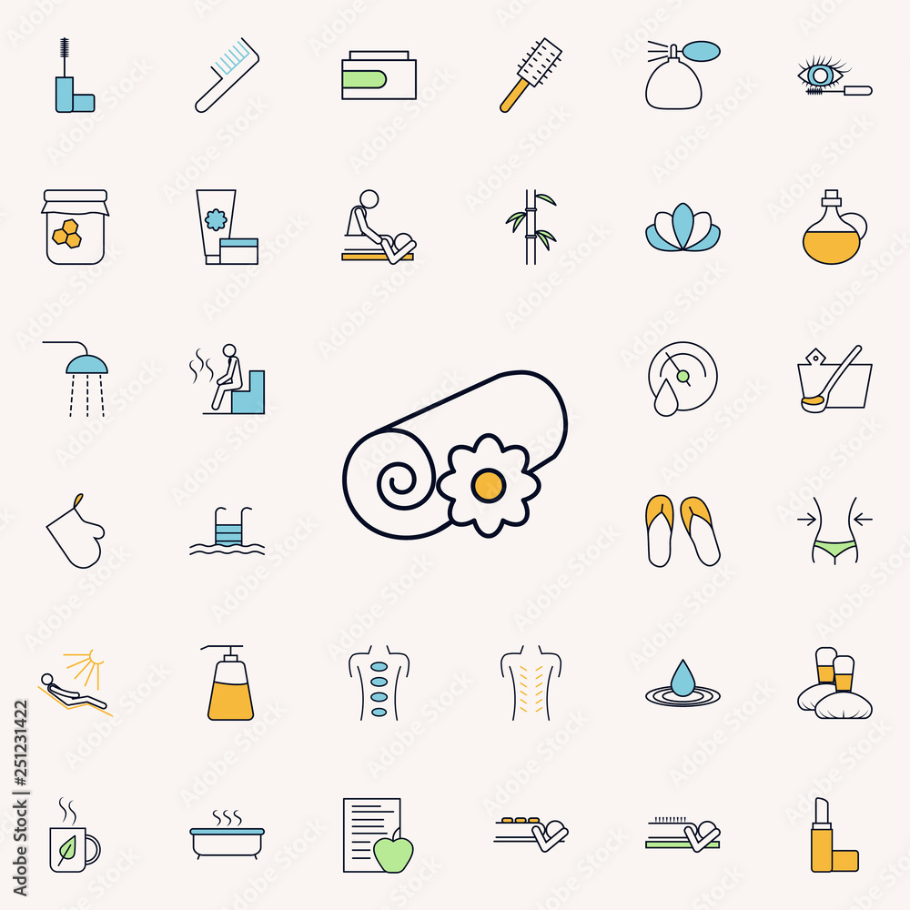Poster towel with flower outline icon. spa icons universal set for web and mobile