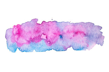 Abstract watercolor spot on white textured paper. Isolated. Hand-drawn background. Aquarelle brush stains on paper. For design, web, card, text, decoration, surfaces.