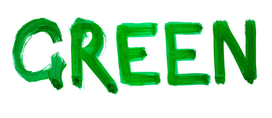 Abstract watercolor spot on white textured paper. Isolated. Hand-drawn background. Aquarelle brush stains on paper. For design, web, card, text, decoration, surfaces. Green color. Grass. Font.