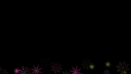 Abstract background with a variety of colorful snowflakes. Big and small.