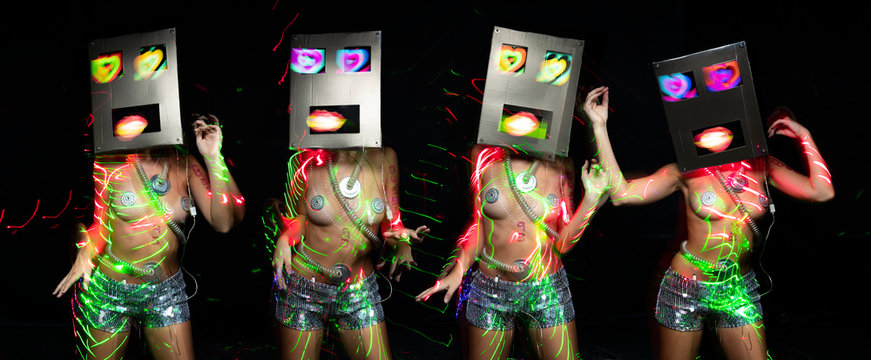 robot head woman technology cyborg