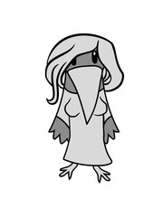 weiblich frau mädchen haare girl schön hübsch rabe krähe vogel küken vögelchen comic cartoon süß niedlich clipart design cool gemalt