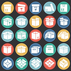 Box icons set on color circles black background for graphic and web design, Modern simple vector sign. Internet concept. Trendy symbol for website design web button or mobile app